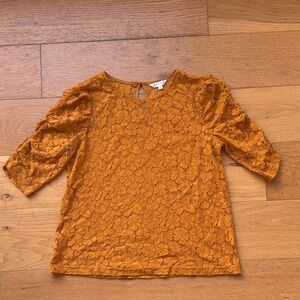 Nanette Lepore Mustard Lace Floral Blouse